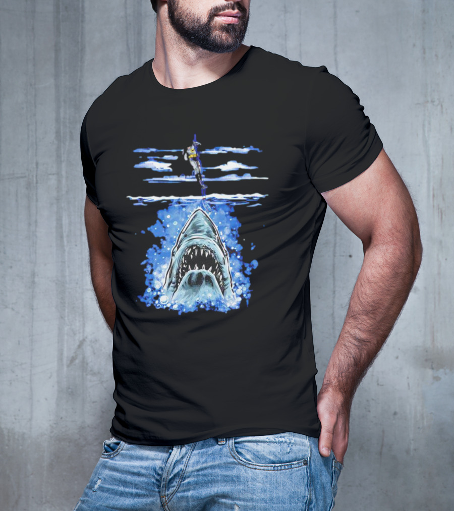 Jaws Batman Shark Repellent Hanging Above Menacing Shark T-Shirt