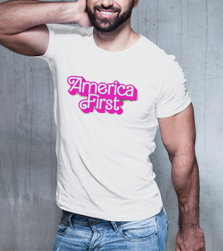 America First Barbie Style Pink Font T-Shirt