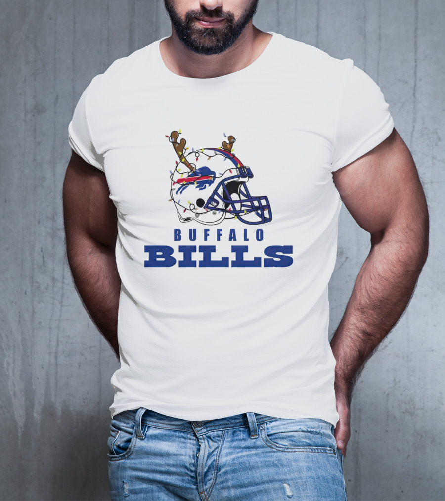 Buffalo Bills Helmet With Deer Antlers And Christmas Lights T-Shirt