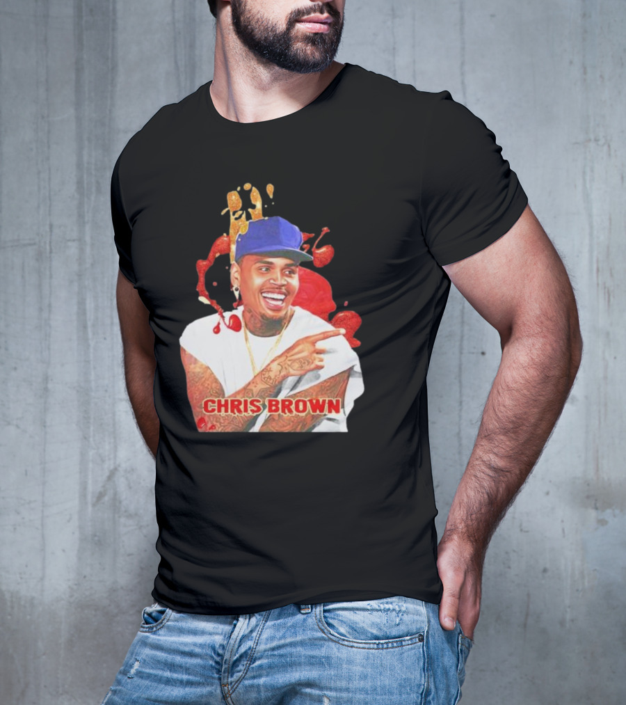 CHRIS BROWN Essential Red Splash Art Happy Pose T-Shirt