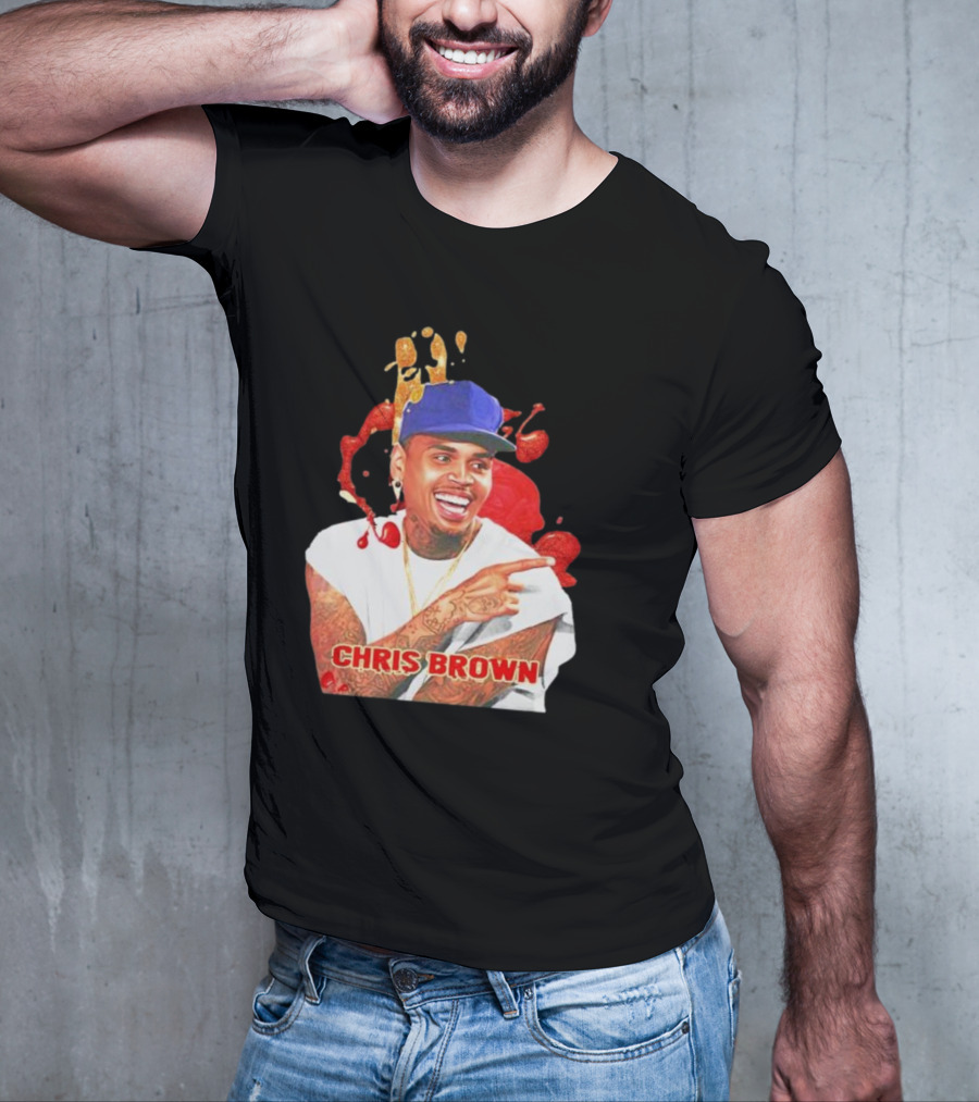 CHRIS BROWN Essential Red Splash Art Happy Pose T-Shirt