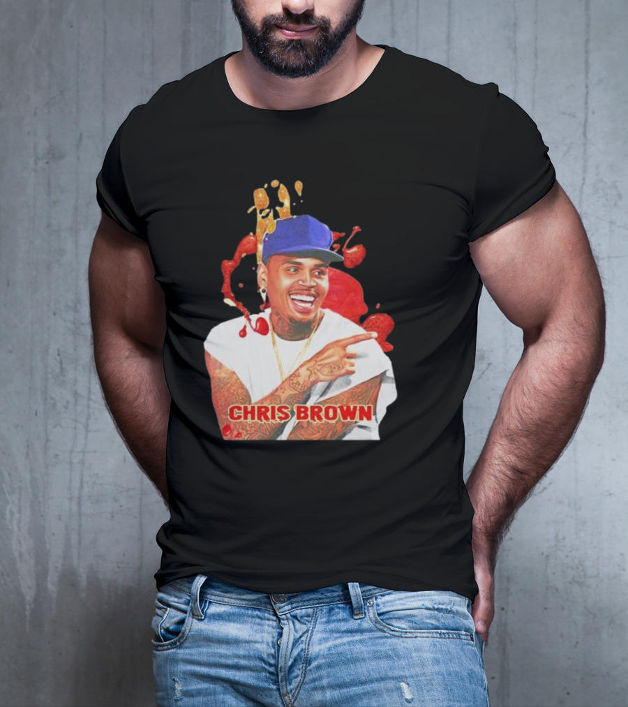 CHRIS BROWN Essential Red Splash Art Happy Pose T-Shirt