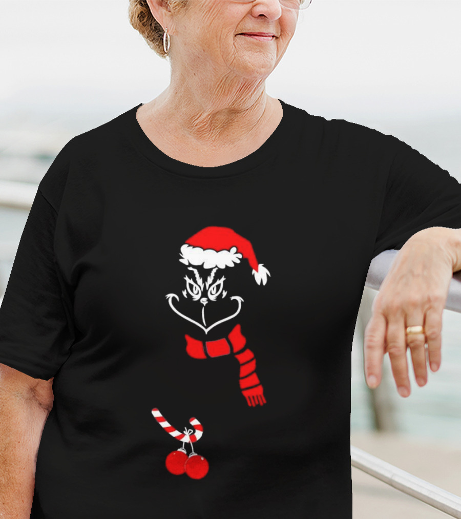 Grinch Santa Hat Scarf Candy Cane Christmas Balls T-Shirt