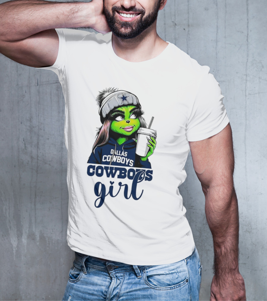 Grinch Dallas Cowboys Girl Drinking Coffee T-Shirt