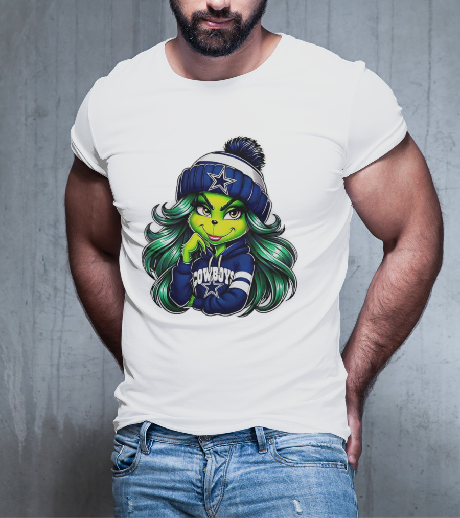 Grinch Girl In Dallas Cowboys Hat And Hoodie With Star T-Shirt