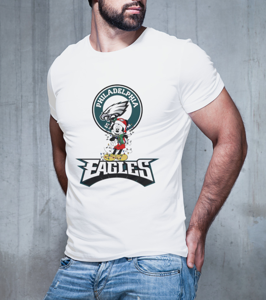 Mickey Mouse Philadelphia Eagles Christmas Lights Holiday Spirit T-Shirt