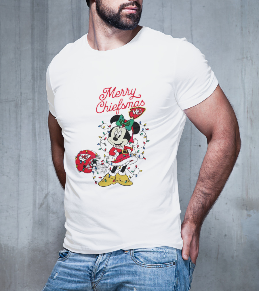 Merry Chiefsmas Minnie Mouse Kansas City Football Christmas Lights Helmet T-Shirt