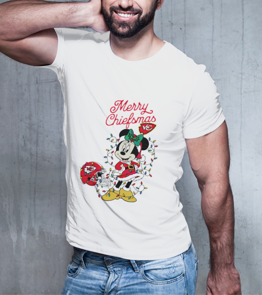 Merry Chiefsmas Minnie Mouse Kansas City Football Christmas Lights Helmet T-Shirt