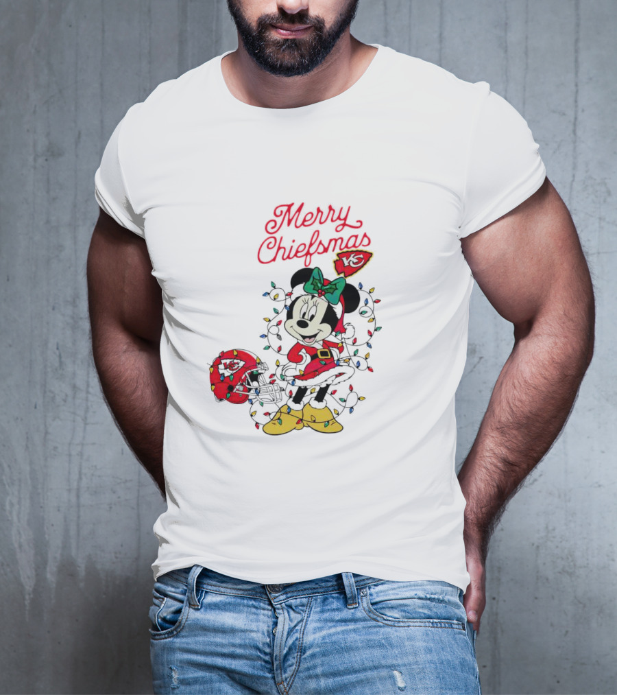 Merry Chiefsmas Minnie Mouse Kansas City Football Christmas Lights Helmet T-Shirt