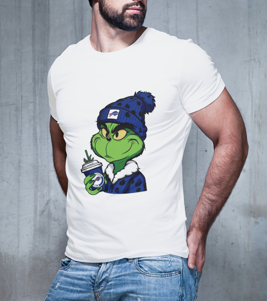 Grinch In Buffalo Bills Beanie Holding Logo Cup T-Shirt