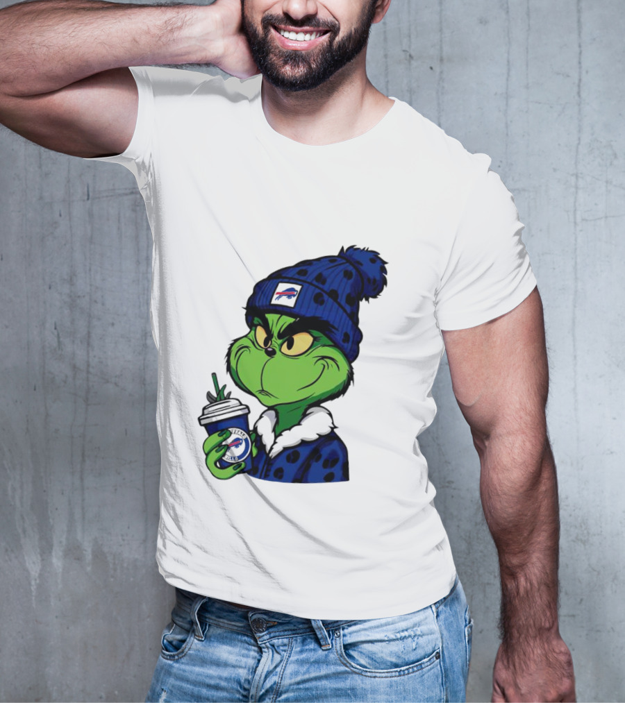 Grinch In Buffalo Bills Beanie Holding Logo Cup T-Shirt