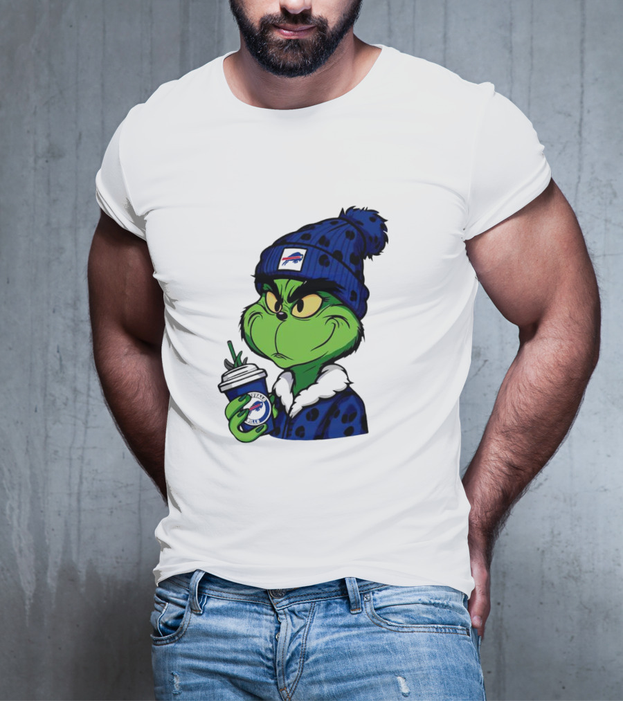 Grinch In Buffalo Bills Beanie Holding Logo Cup T-Shirt