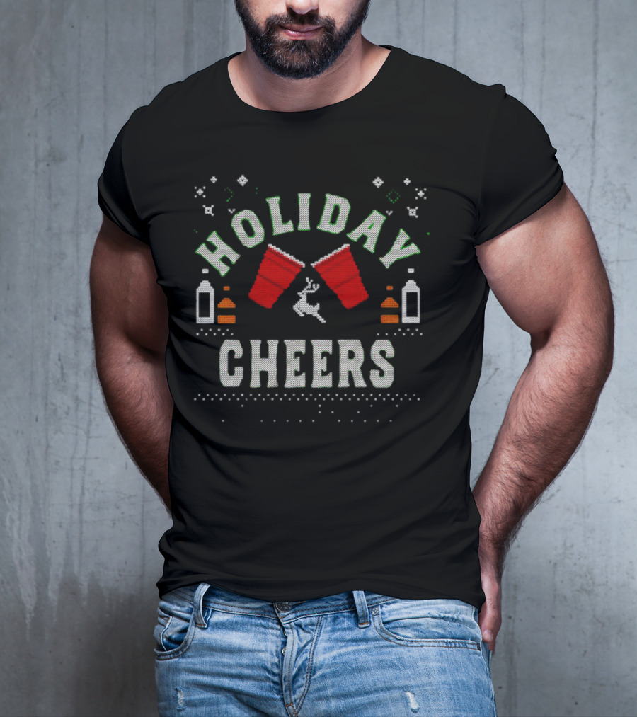 Holiday Cheers Red Cups Reindeer Knit T-Shirt