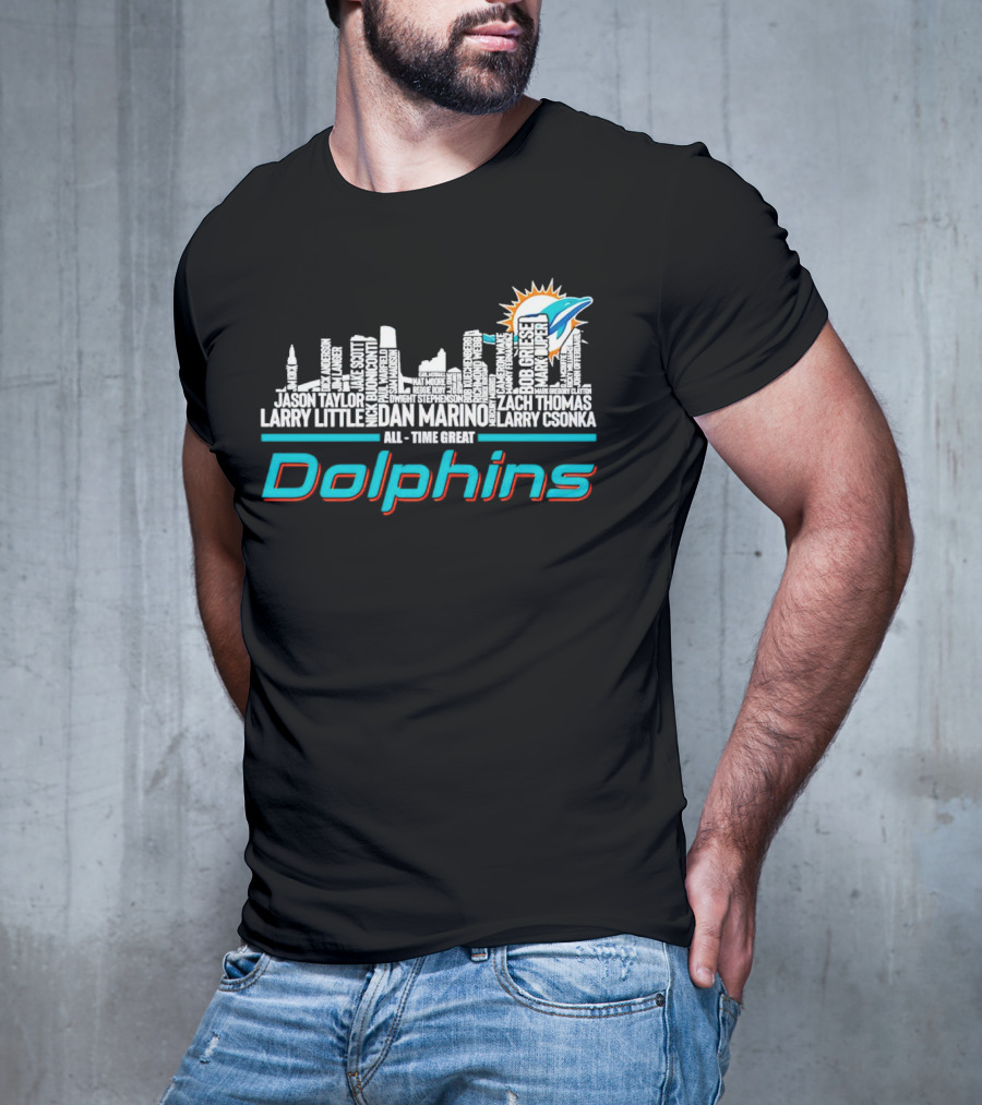 Miami Dolphins Dan Marino Larry Csonka Larry Little Legends All-Time Great City Names T-Shirt