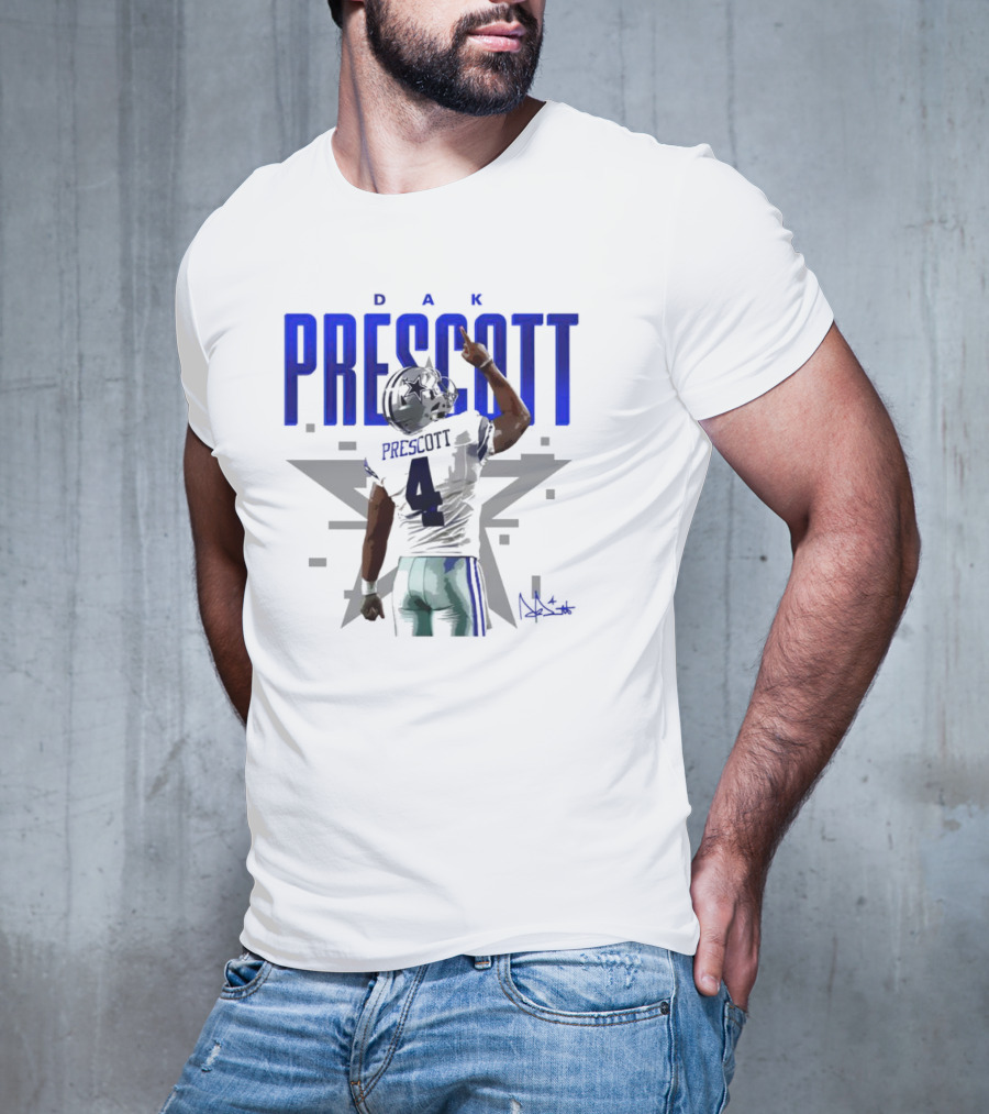 Dak Prescott Dallas Cowboys Number 4 Signature Star T-Shirt