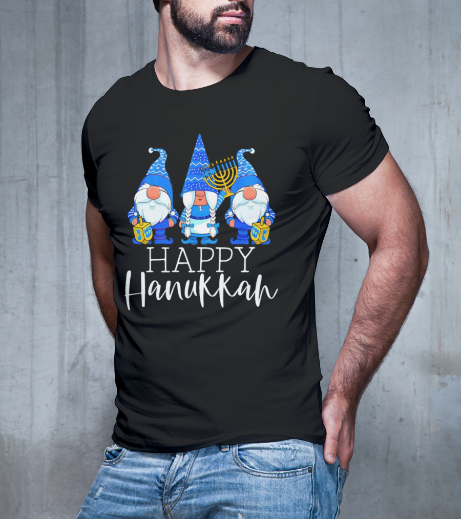 Gnomes Celebrating Hanukkah With Menorah And Dreidel T-Shirt