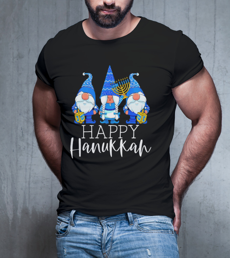 Gnomes Celebrating Hanukkah With Menorah And Dreidel T-Shirt