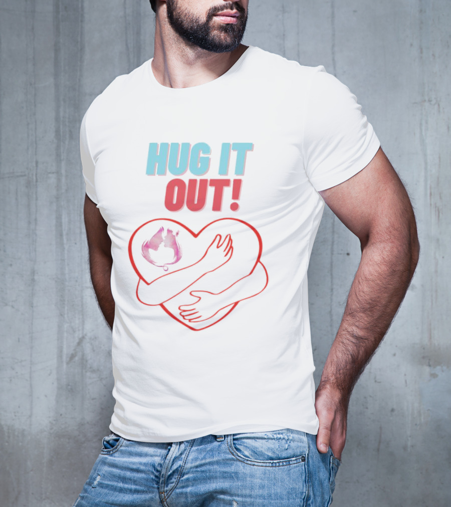 Hug It Out Heart Embrace Inside Red Outline T-Shirt