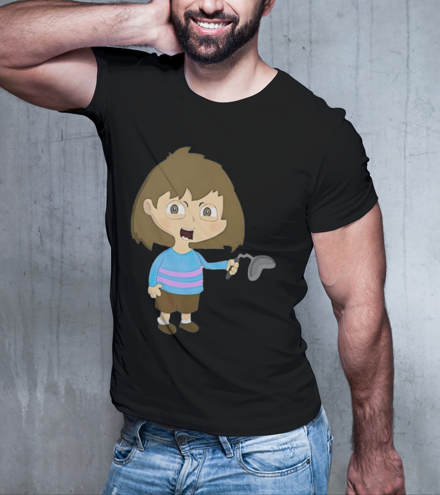 Lhugueny Sou Outfits Blue Striped Sweater Fun Cartoon Gaming Character T-Shirt