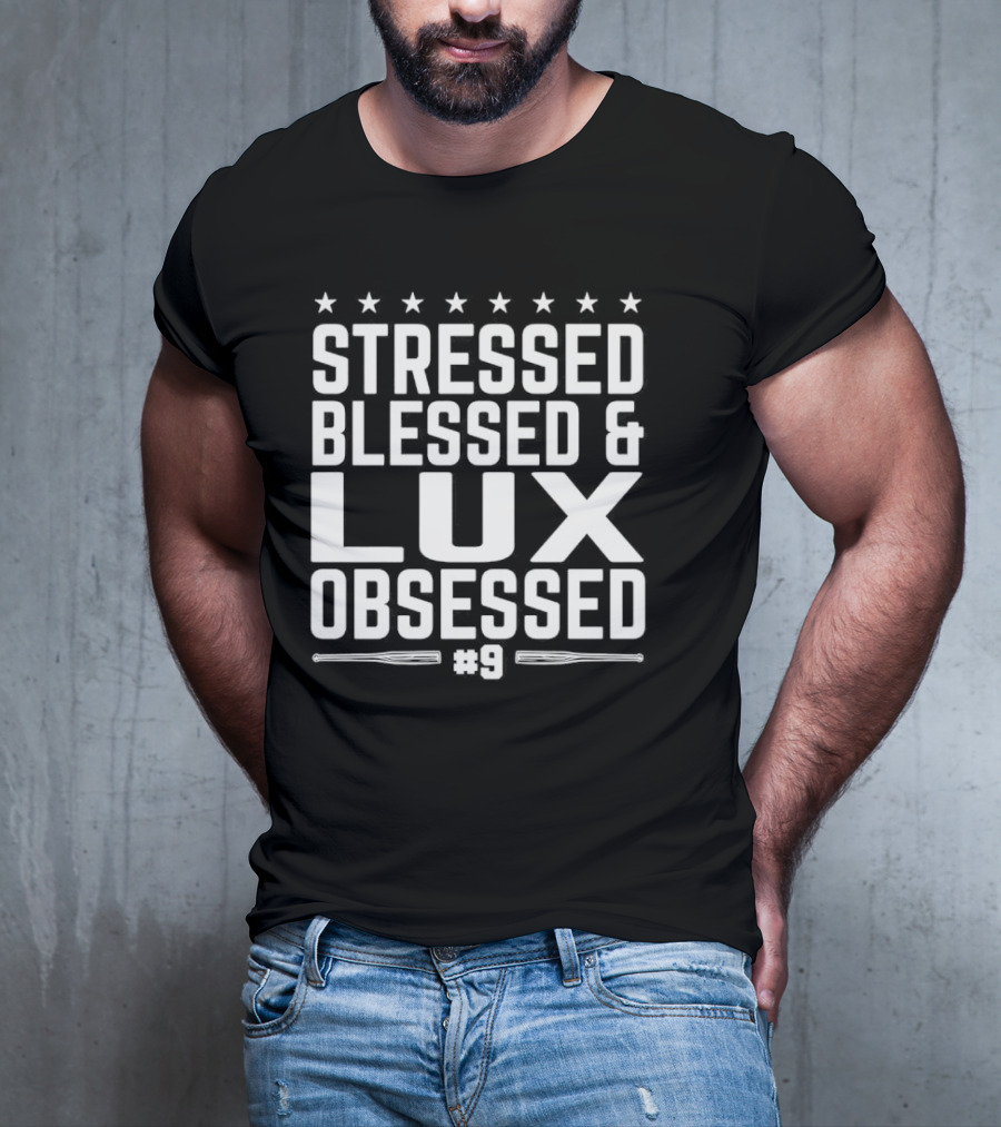 Stressed Blessed And Lux Obsessed Number 9 Star Accents T-Shirt