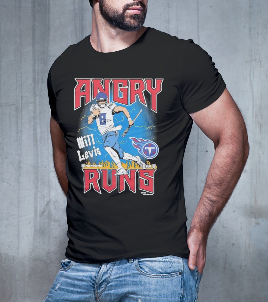 Tennessee Titans Will Levis Angry Runs NFL Network Football 8 Breaking Through Flames T-Shirt