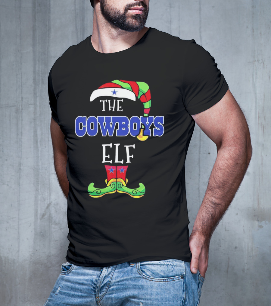 The Cowboys Elf Christmas Holiday Hat And Boots T-Shirt