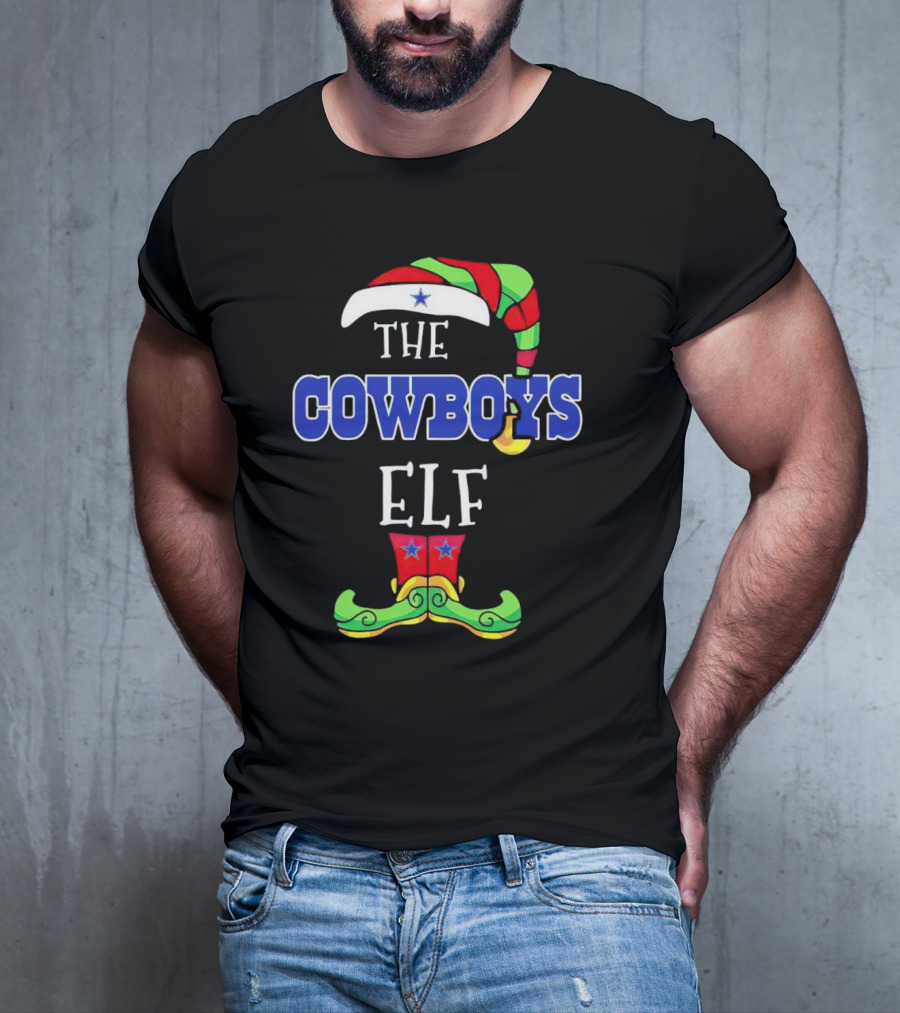 The Cowboys Elf Christmas Holiday Hat And Boots T-Shirt