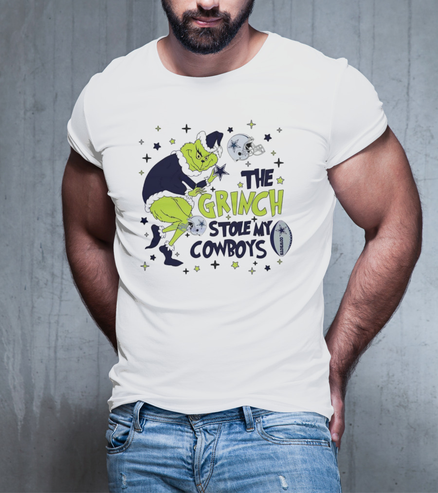 The Grinch Stole My Cowboys Christmas Football Helmet And Star T-Shirt