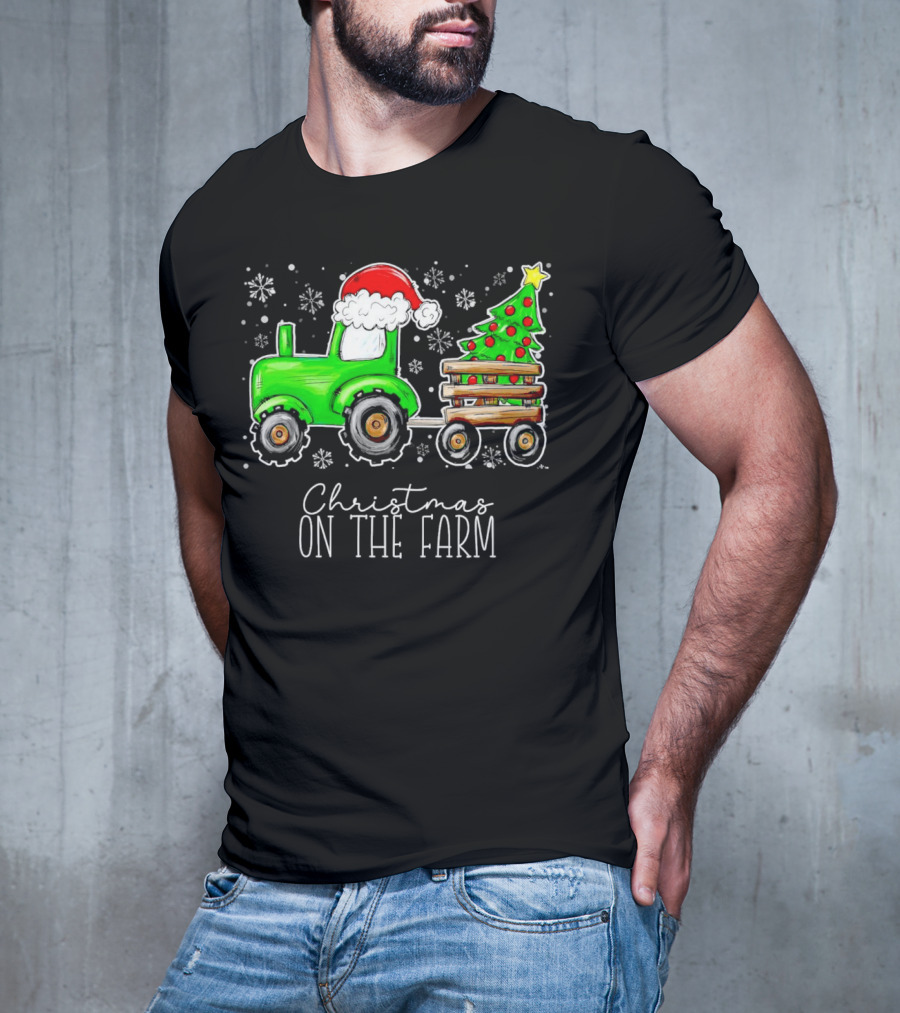Christmas On The Farm Tractor Trailer Christmas Tree T-Shirt