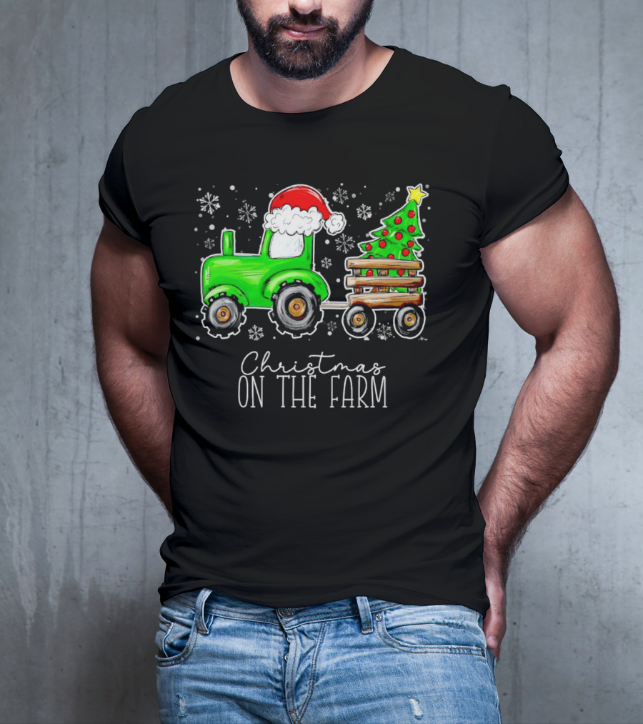 Christmas On The Farm Tractor Trailer Christmas Tree T-Shirt