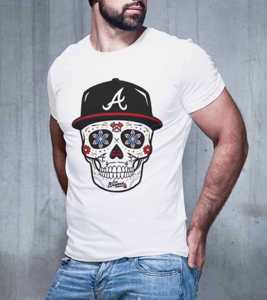 Atlanta Braves Sugar Skull Cap With Floral Elements T-Shirt