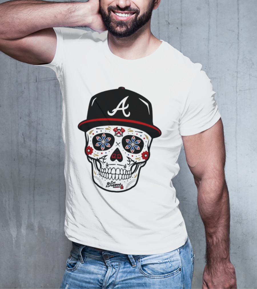 Atlanta Braves Sugar Skull Cap With Floral Elements T-Shirt