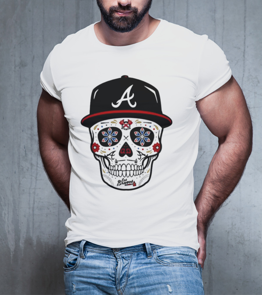 Atlanta Braves Sugar Skull Cap With Floral Elements T-Shirt