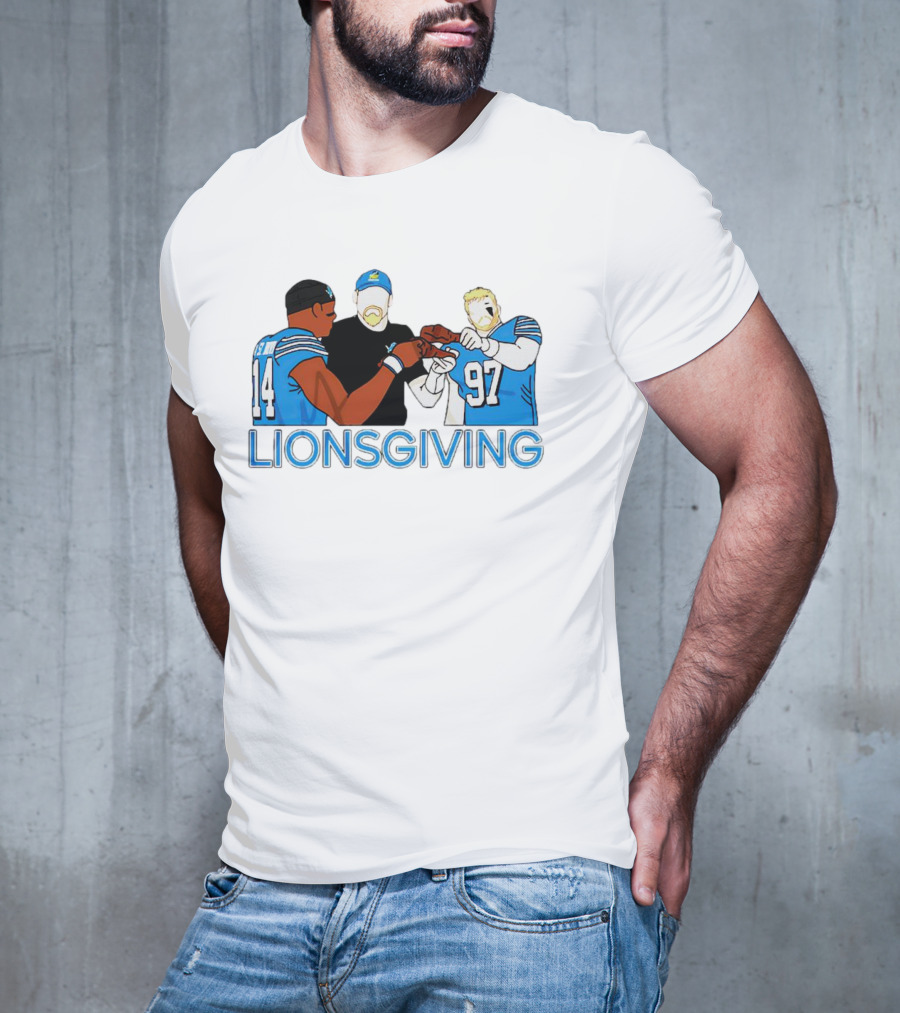 Detroit Lions Thanksgiving Lionsgiving Celebration With 14 And 97 T-Shirt