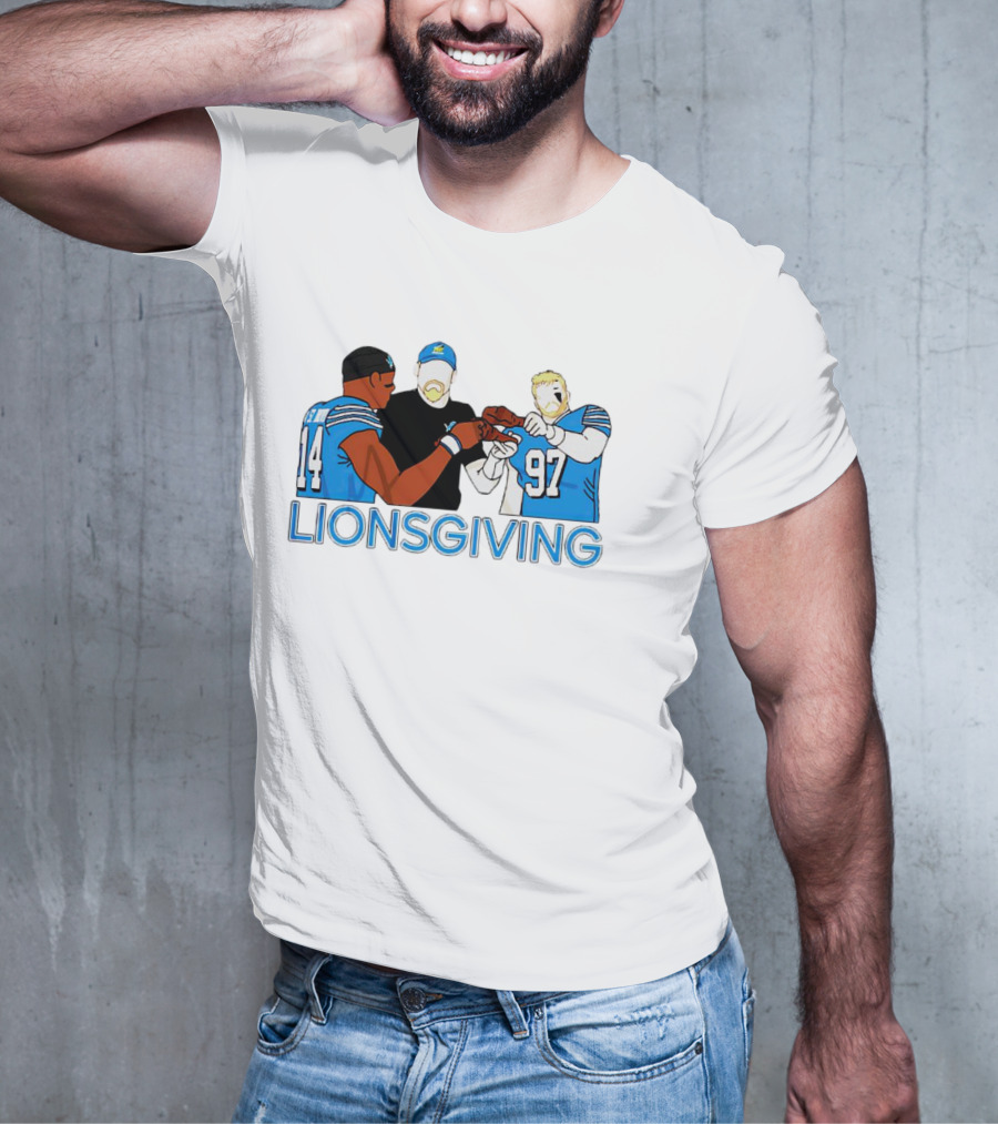 Detroit Lions Thanksgiving Lionsgiving Celebration With 14 And 97 T-Shirt