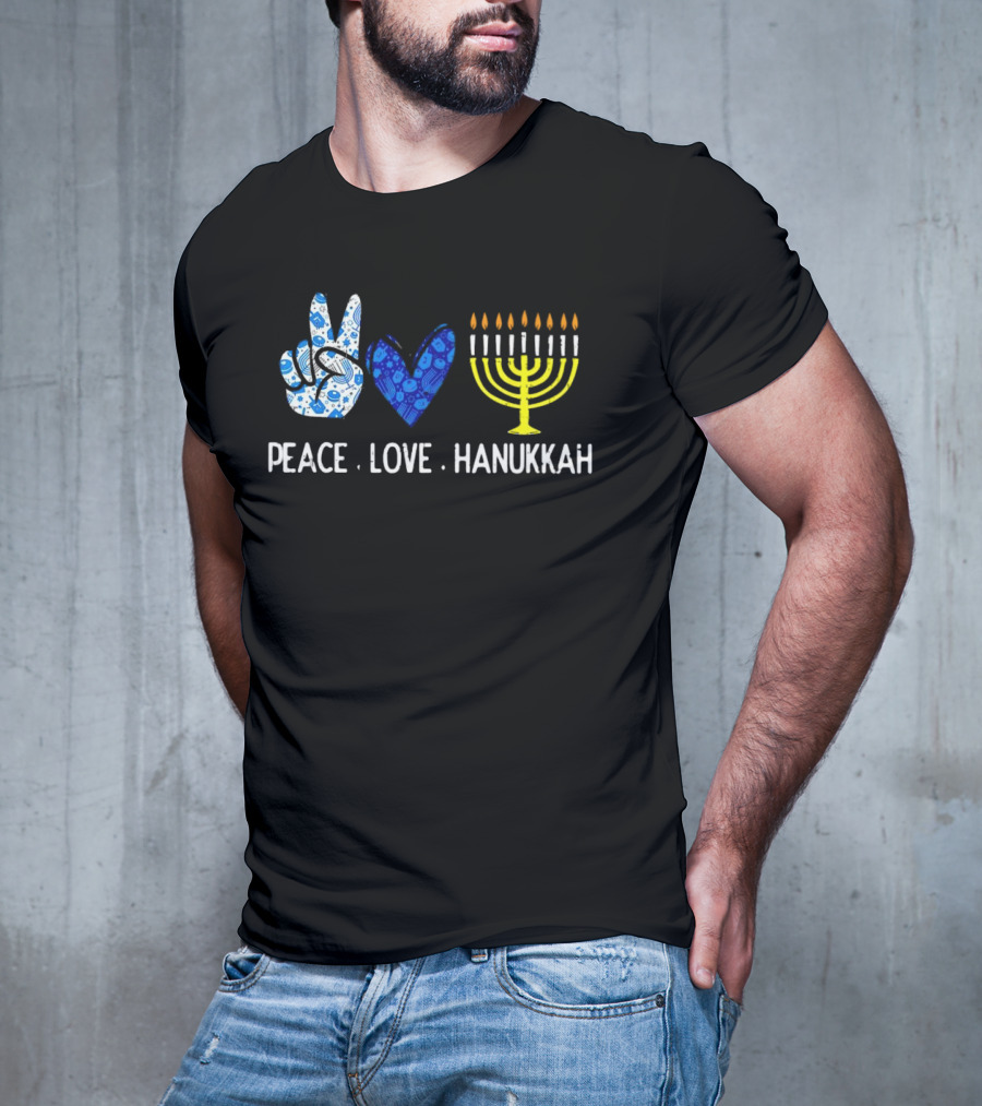 Peace Love Hanukkah Menorah Symbol Blue T-Shirt