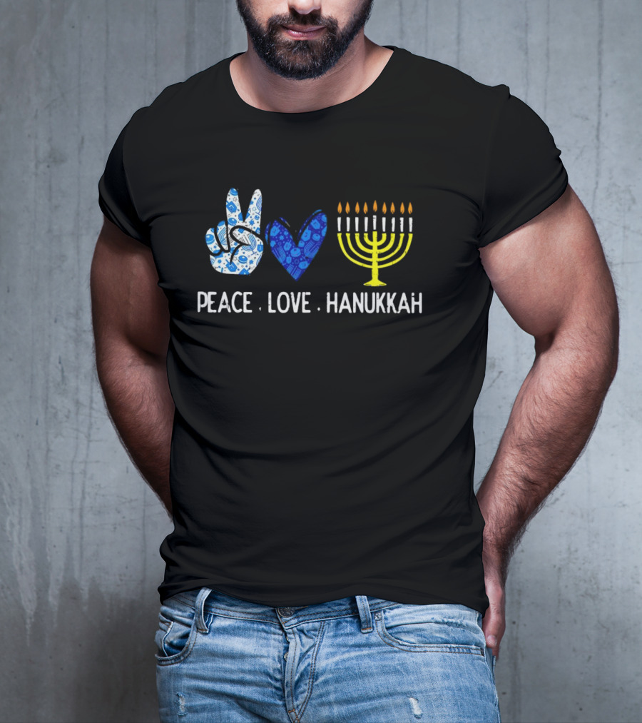 Peace Love Hanukkah Menorah Symbol Blue T-Shirt