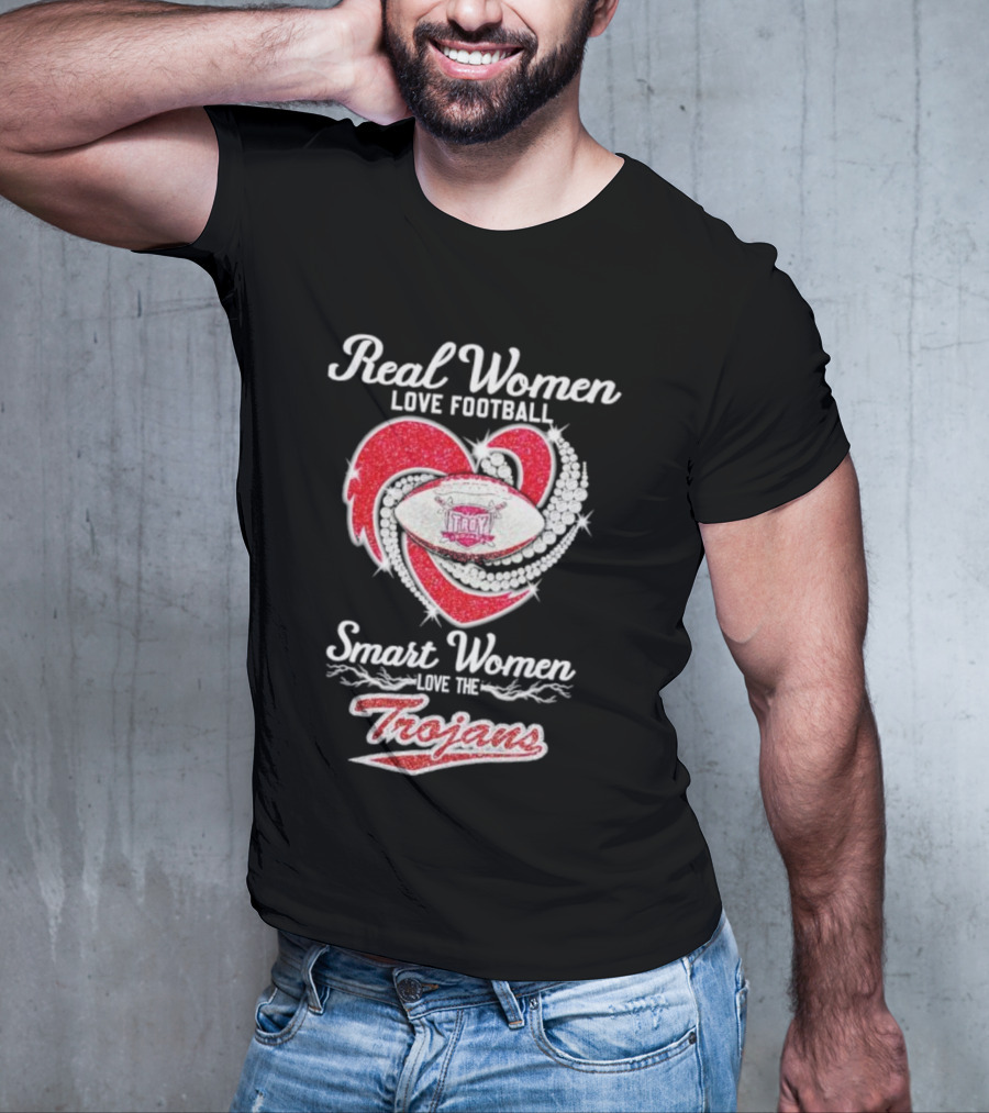 Real Women Love Football Smart Women Love The Trojans Football Heart T-Shirt