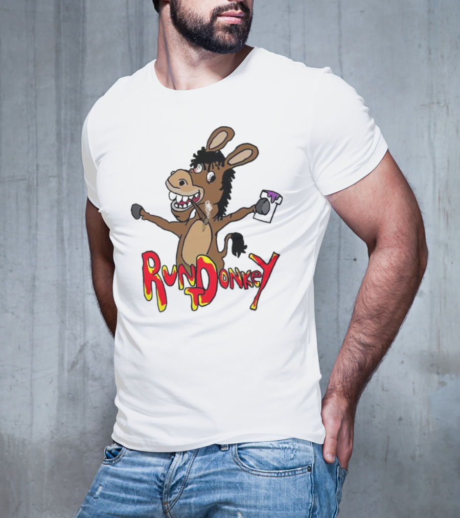 Runt Donkey Parody With Cartoon Donkey Holding Bell And Rockstar T-Shirt