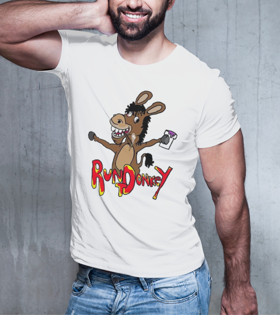 Runt Donkey Parody With Cartoon Donkey Holding Bell And Rockstar T-Shirt