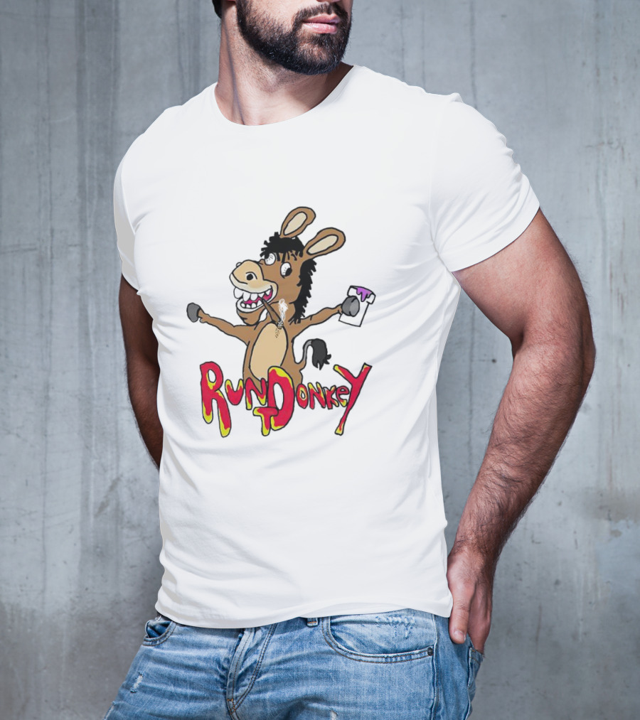 Rund Donkey Cartoon Character With Paint Can T-Shirt