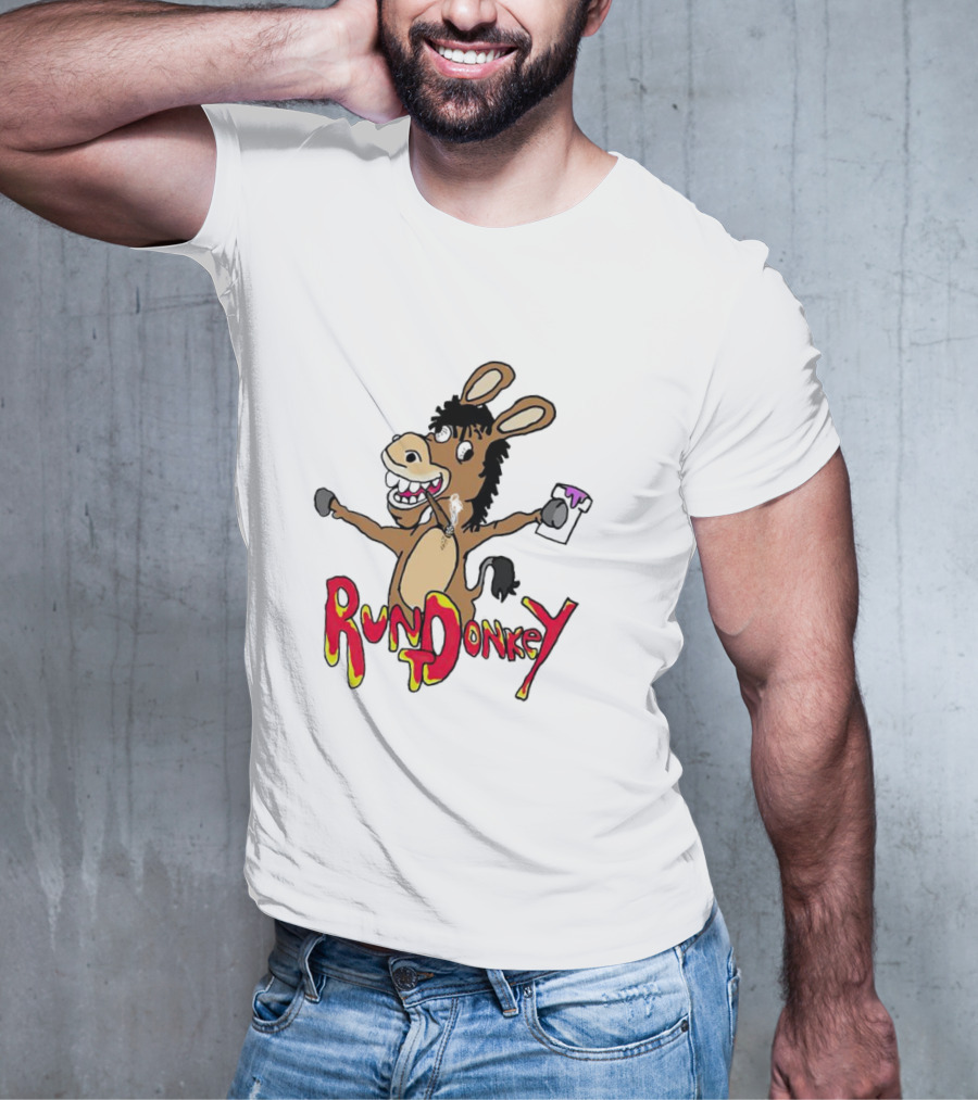Rund Donkey Cartoon Character With Paint Can T-Shirt