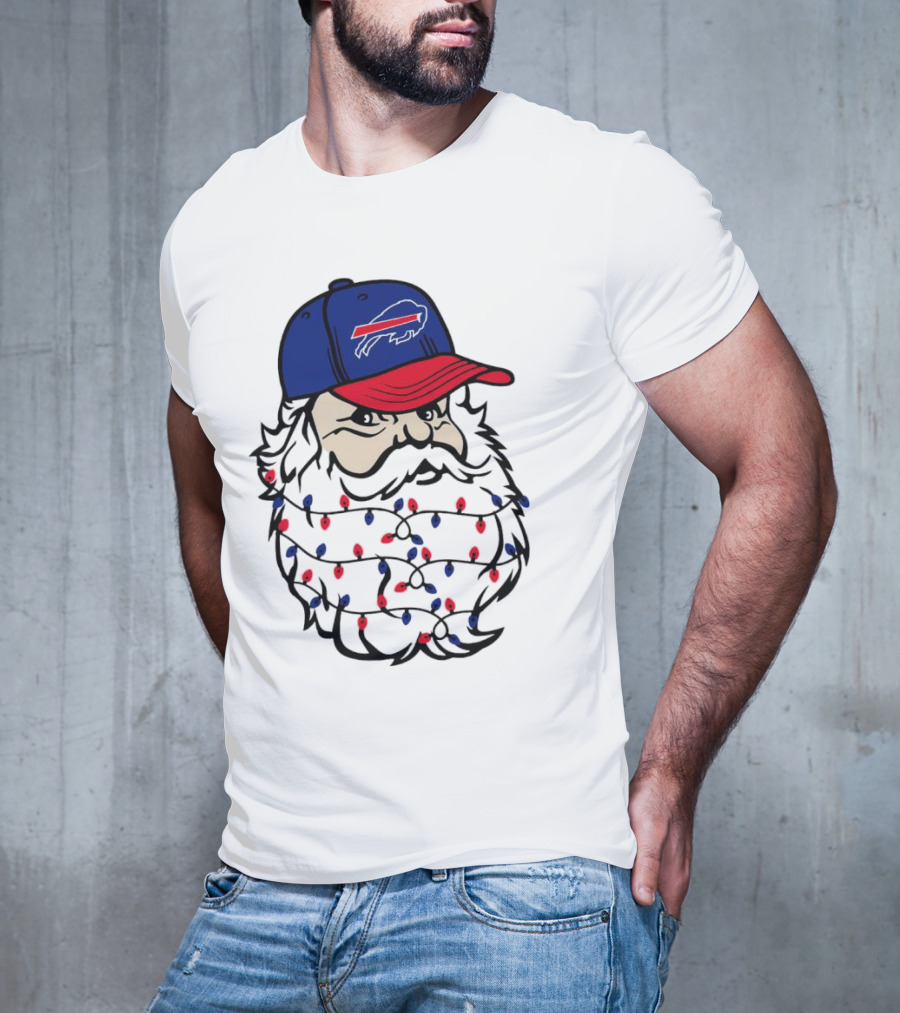 Santa Buffalo Bills Christmas Lights Beard Football T-Shirt