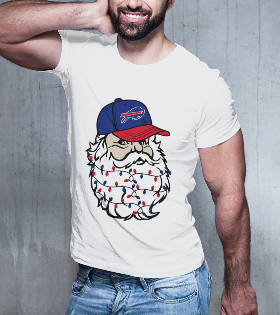 Santa Buffalo Bills Christmas Lights Beard Football T-Shirt