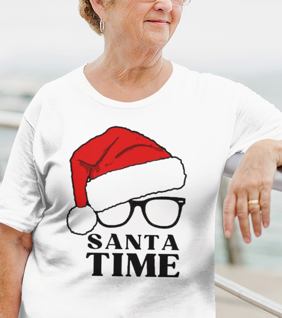 Santa Time Red Hat And Glasses Christmas T-Shirt