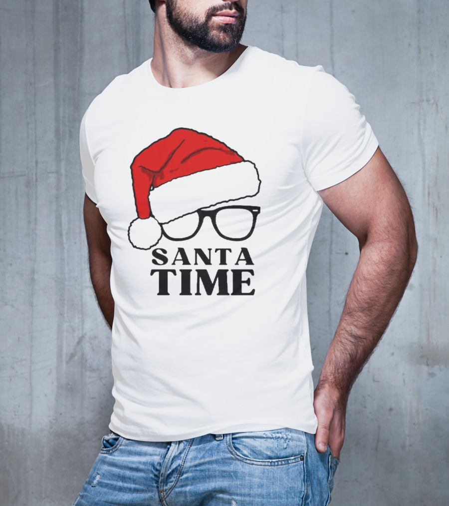 Santa Time Red Hat And Glasses Christmas T-Shirt