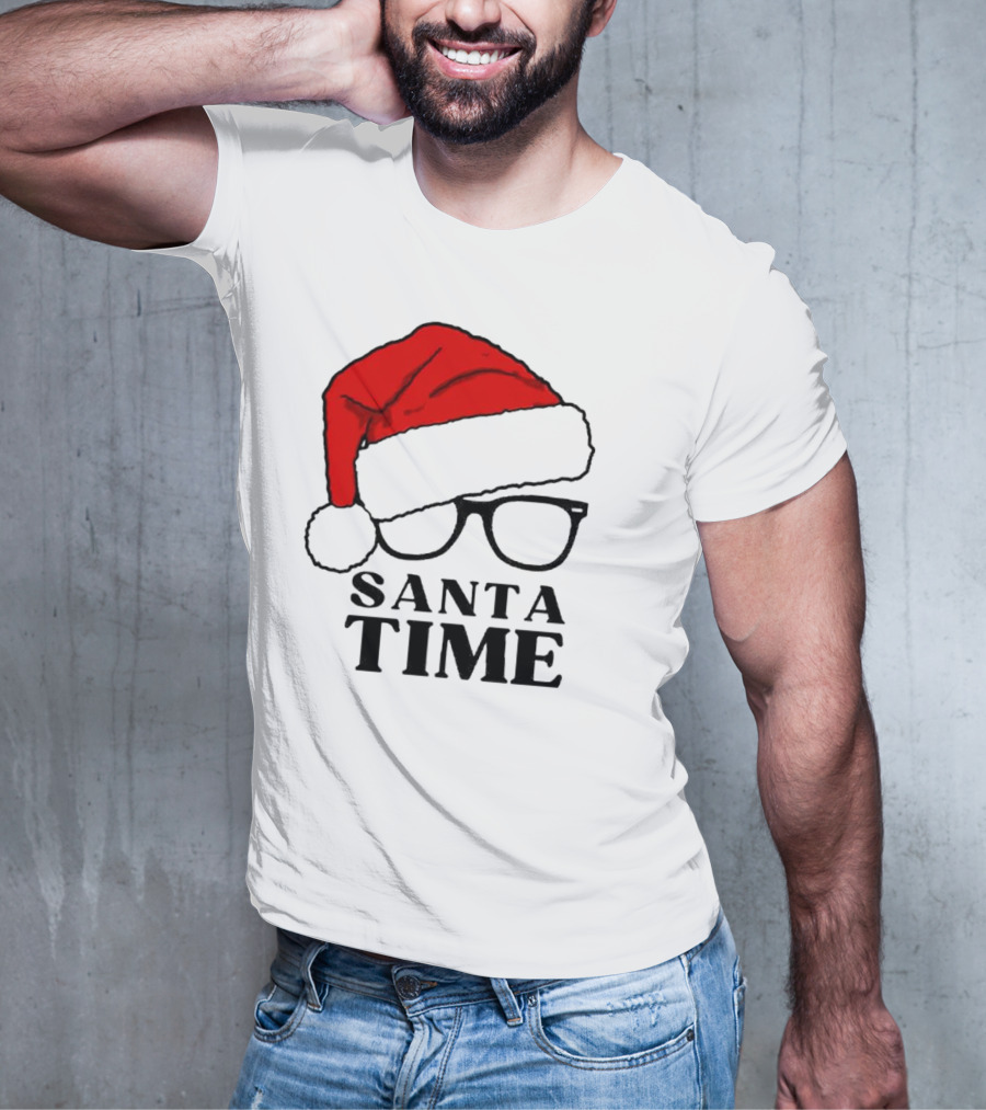 Santa Time Red Hat And Glasses Christmas T-Shirt