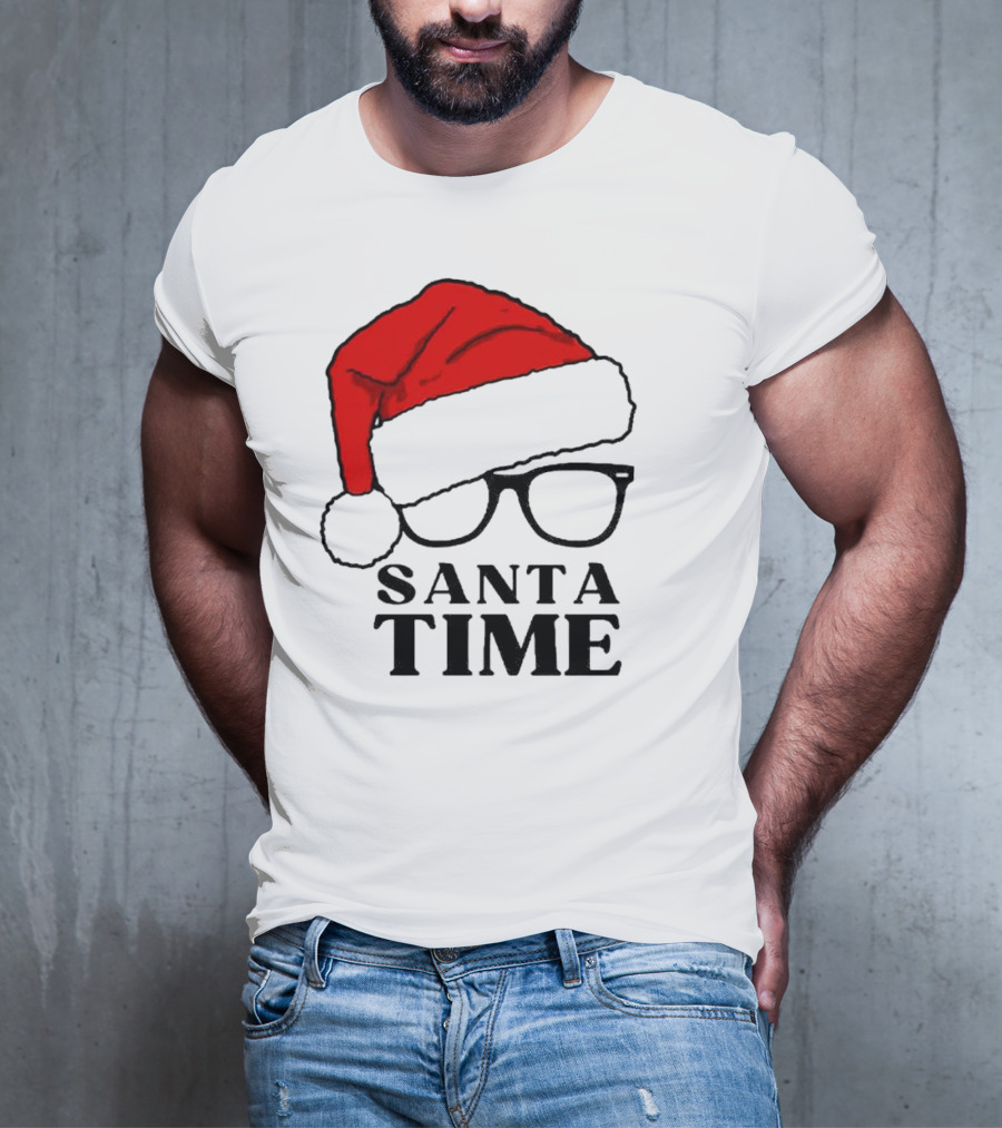 Santa Time Red Hat And Glasses Christmas T-Shirt