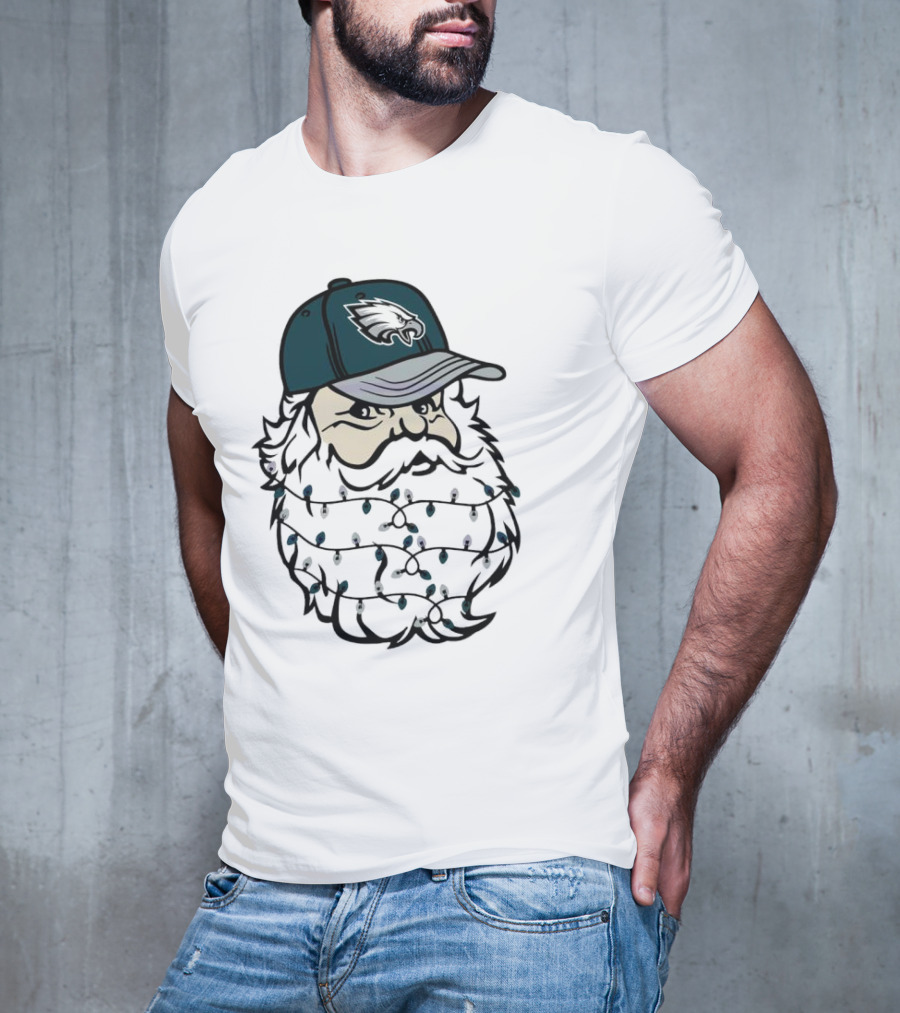 Philadelphia Eagles Santa Hat Christmas Lights Beard T-Shirt
