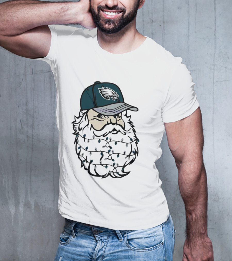 Philadelphia Eagles Santa Hat Christmas Lights Beard T-Shirt